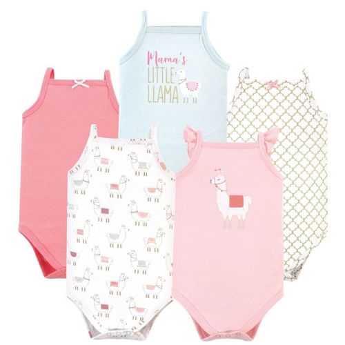 Hudson Baby Infant Girl Cotton Sleeveless Bodysuits 5pk, Llama, 6-9 Months