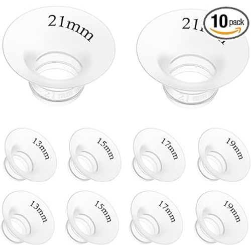 10Pcs Flange Insert 13/15/17/19/21mm*2 Compatible with Momcozy M5/M9/M6/V2 Pro/V2 pro/S12 Pro/S9 Pro/Spectra/Medela/eufy/Elvie/Lansinoh/Paruu P10 Breast Pump,and Most 24mm Shields