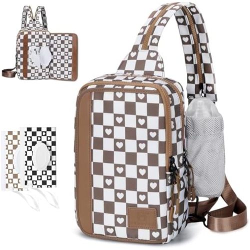 MYHOZEE Sling Bag Crossbody Backpack Purse - 2 in 1 Nylon Cross Body Bag Diaper with Wipes Pouch, Water Bottle Pocket