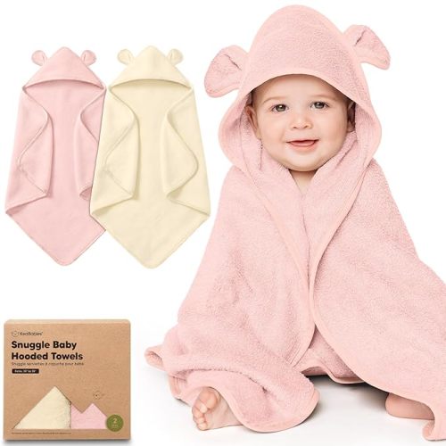 KeaBabies 2-Pack Hooded Baby Towels for Newborn - 30x30 Soft & Absorbent Viscose From Bamboo Baby Bath Towels with Hood for Infant, Toddler,Kids,Boys Girls,Newborn Bath Essentials (Rose Ivory, Petite)
