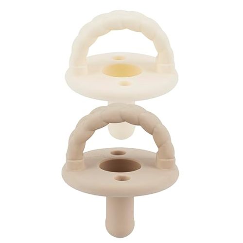 Itzy Ritzy Silicone Pacifiers for Ages 6-18 Months – Itzy Soother Pacifiers Feature Collapsible Handle & Two Air Holes for Added Safety – Set of 2 in Buttercream & Toast
