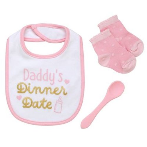 BWA by Baby Starters 3 Piece Bib, Spoon and Socks Set, Daddy's Dinner Date