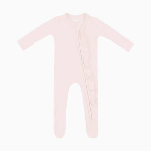Kyte Baby Ribbed Ruffle Zipper Footie - Blush, 0-3 M