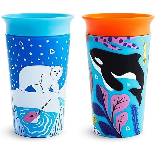 Munchkin® Miracle® 360 WildLove Sippy Cup, 9 Ounce, 2 Pack, Polar Bear/Orca
