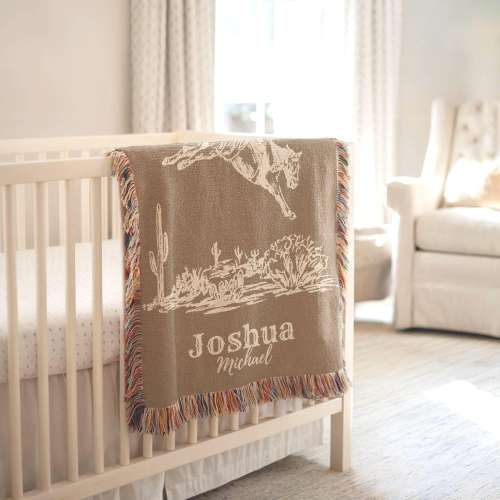 Personalized Cowboy Woven Baby Blanket, Western Cowboy Boys Blanket, Heirloom Blanket, Newborn Name Blanket, Baby Name Blanket, Woven Throw