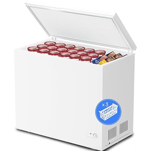 Kismile 7.0 Cubic Feet Chest Freezer with Removable Baskets Free Standing Top Open Door Compact Freezer with Adjustable Temperature for Home/Kitchen/Office/Bar (7.0 Cu.Ft, White)