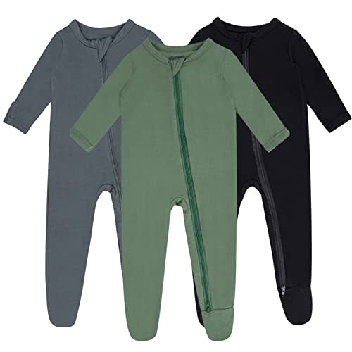 Baby Boy Footed Pajamas with Mittens,Rayon Made from Bamboo Sleepers, 2 Way Zipper Long Sleeve Pjs