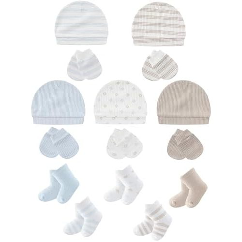 Baby Hats Mittens and Socks Set Soft Cotton Newborn Hat Glove for Boys Girls 0-6 Month