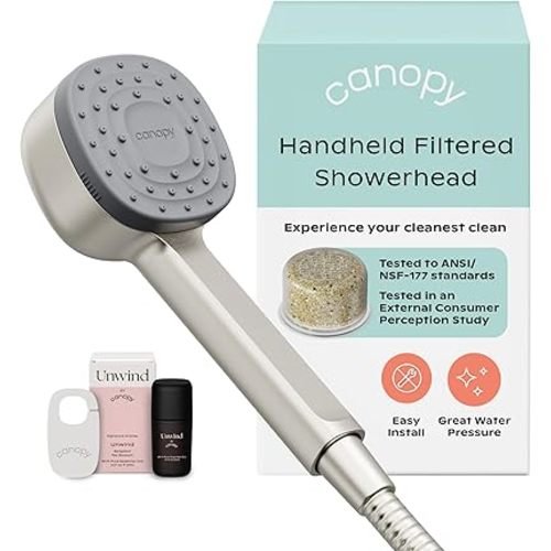 Canopy Handheld Filtered Shower Head & Scalp Massager - High Pressure Shower Head Filter for Hard Water - Shower Filter To Remove Impurities for Healthier Scalp, Skin & Hair - Hair Growth - Nickel