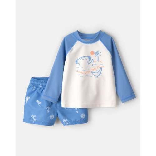 Baby Boy 2-Piece Shark Long-Sleeve Rashguard Swimsuit Set - Blue/White | Carter's