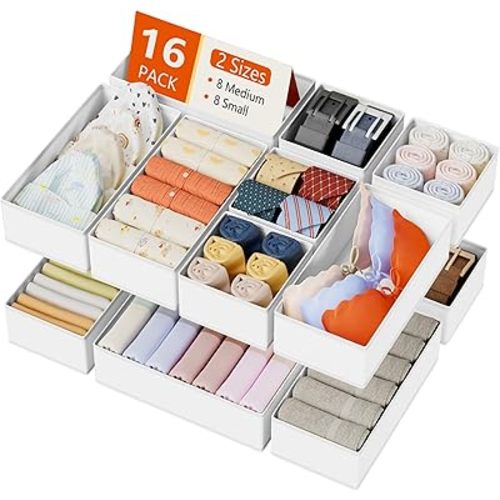 DIMJ Drawer Organizer Clothes Storage - 16 Pack Baby Dresser Organizer for Nursery, Foldable Drawer Dividers for Bedroom Closet Organization, Fabric Storage Bins for Socks, Underwears, Bras