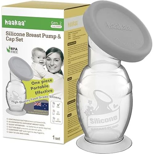 haakaa Manual Breast Pump with Base 5oz/150ml+Lid | Spill-proof, Suction Base, Premium Silicone Made, Portable & Flexible, On-the-Go, BPA Free, PVC-free, phthalate-free