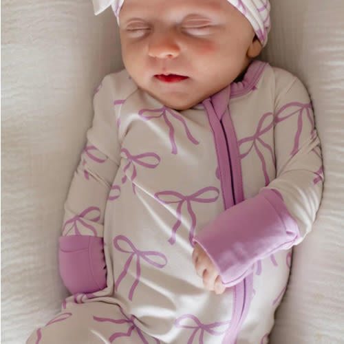 Infant Romper in Purple Bows – Silks