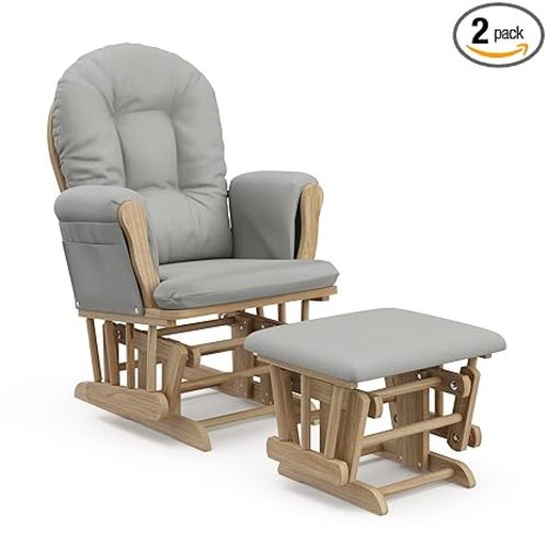 Storkcraft Premium Hoop Glider & Ottoman (Natural/Light Gray) — GREENGUARD Gold Certified Nursery Glider, Solid Wood Craftsmanship, Smooth-Gliding Nursery Chair and Ottoman, Award-Winning