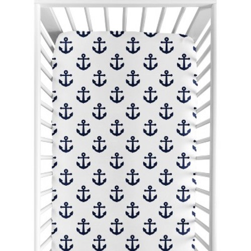 Sweet Jojo Designs Gender Neutral Baby Fitted Crib Sheet Sailor Navy Blue and White