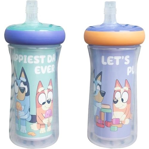 The First Years Bluey Insulated Straw Cup - Bluey Sippy Cups with Straw - Kids Water Bottles - 9 Oz - 2 Count - Ages 9 Months and Up