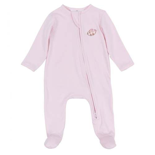 Tiny Tailgater Hand-Embroidered Zip Footie - Pink