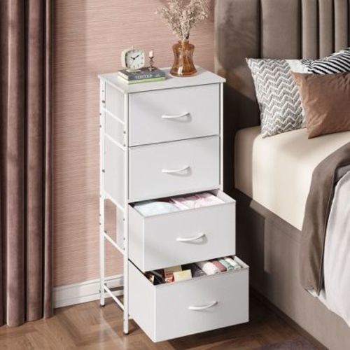 DEXYLLO 4-Drawer Fabric Dresser , Sturdy Steel Frame, Wood Top, Easy Pull Handle, White