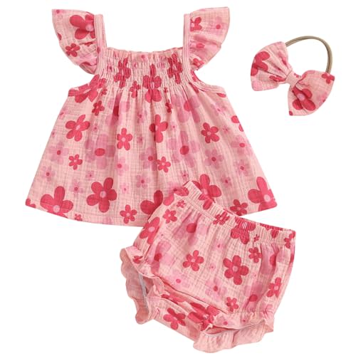 Mubineo Baby Girl Summer Clothes Cute Ruffle Tops Dress Shorts Outfits Set Infant Toddler Shrit Bloomers Princess Outfit