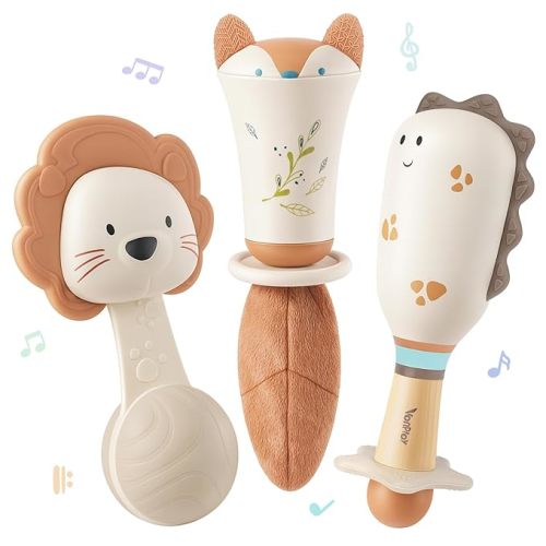 Baby Rattles & Teethers Set – Baby Toys 0-6 Months, Teething Toys 3-6 Months, Sensory Toys with Soft Textures, Gentle Sounds & Easy-Grip Shape, Neutral Newborn Gift(10-Pack)