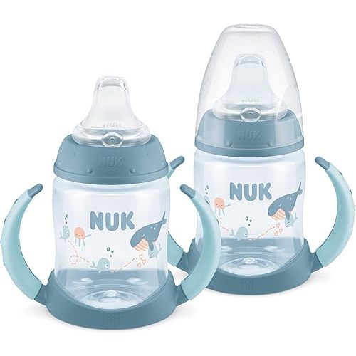 NUK First Choice Learner Cup 2.0, 5 oz. Sippy Cup with Handles, Spill Proof, Leak Proof Soft Straw Cup, 2-pack