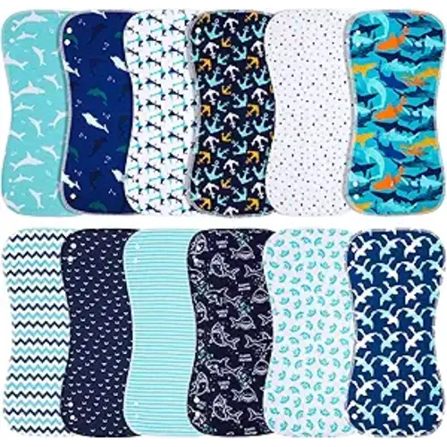 Baby Burp Cloths & Baby Bibs 2-in-1 Design Large Size 3 Layers Thicken Cotton Super Absorbent and Soft Baby Spit Up Burping Rags Baby Burp Cloth Set for Boys and Girls Solid 12 Pack