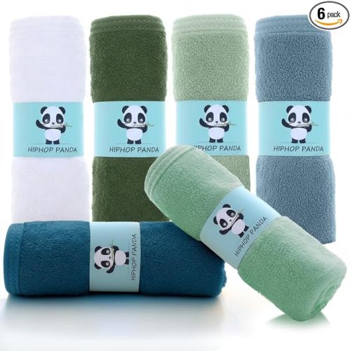 HIPHOP PANDA Baby Washcloths, Rayon Made from Bamboo - 2 Layer Ultra Soft Absorbent Newborn Bath Face Towel - Reusable Baby Wipes for Delicate Skin - Sage and Teal, 6 Pack