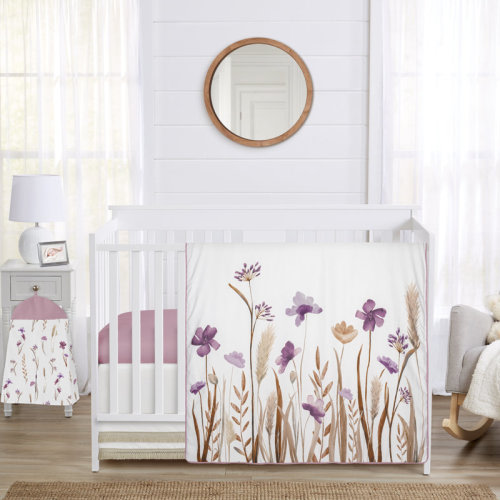 Sweet Jojo Designs Watercolor Floral Garden Purple 4 Piece Crib Bedding Set | Wayfair
