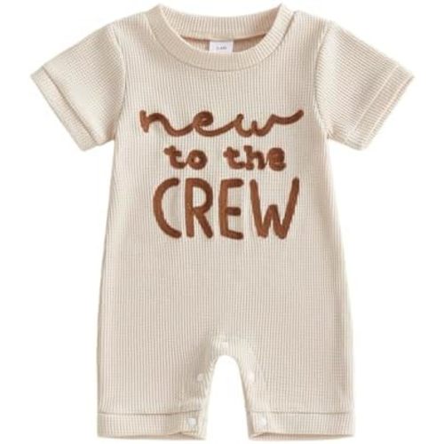 Tsultryofs Baby Boy Romper Newborn Infant Summer Clothes Letter Embroidered Short Sleeve Crew Neck Jumpsuit