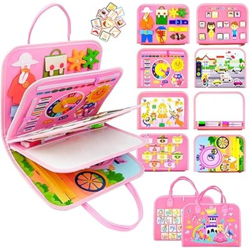 Busy Board, Princess Toddler Busy Book Montessori Toys for 1 2 3 4 Year Old, Sensory Board Learning Activities Fine Motor Skills, Christmas Birthday Gifts for Girls Boys, Travel Toys for Airplane Car