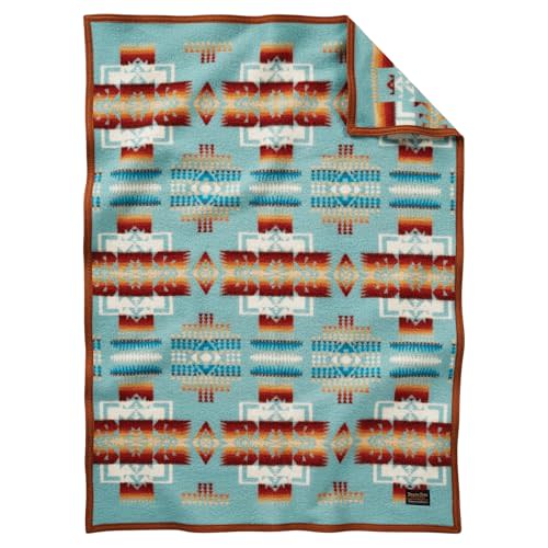 Pendleton Chief Joseph Crib Blanket 32" x 44" - Wool Cotton, Lightweight, Reversible, Soft and Durable Baby Blanket for Home and Travel - Aqua