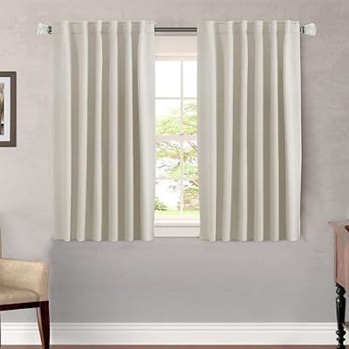 H.VERSAILTEX Light Reducing Curtains Thermal Insulated Window Treatment Panels Room Darkening Privacy Assured Drapes for Living Room Back Tab/Rod Pocket Bedroom Drapes 2 Panels, Ivory - 52 x 45 Inch