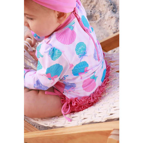 Long Sleeve Rash Guard With Ruffle Bottom | Seaside Sweetie