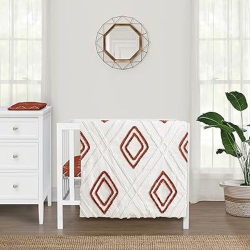 Sweet Jojo Designs Rust Orange Boho Arrow Boy Girl Baby Mini Crib Bedding Set Infant Nursery Room Newborn Blanket Portable Pack n Play Sheets Modern Bohemian Gender Neutral Shabby Chic Arrows 3pc