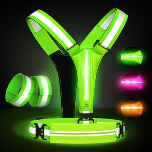LED Reflective Vest Running Gear Set,USB Rechargeable Light Up Running Vest for Runners Night Walking with Waterproof Phone Bag,High Visibility Armband,Adjustable Waist&Shoulder for Men Women
