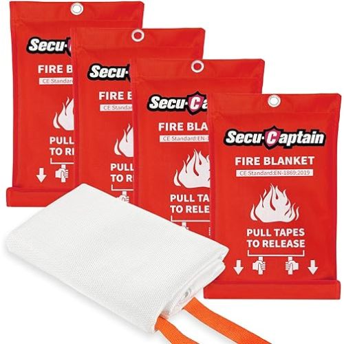 SecuCaptain Emergency Fire Blanket for Home and Kitchen - 4 Pack 40"x40" Flame Suppression Fiberglass Fire Blankets for House Camping Car Office Warehouse Survival Safety