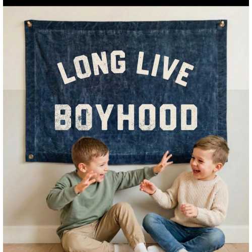Long Live Boyhood Flag | Hanging Canvas Banner | Vintage Canvas Banner | Wall Art Pennant for Nursery | Living Room Decor Pennant