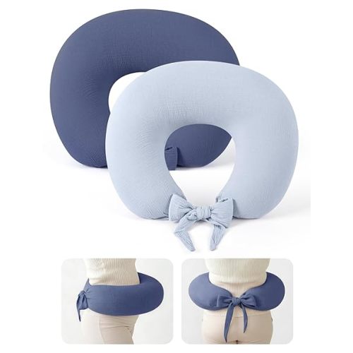 lulumoon Muslin Nursing Pillow Covers - 2-Pack Cotton Slipcovers for Breastfeeding Pillow - Extended Adjustable Strap for Secure Fit & Stable Support - Hidden Zipper Safety for Bottle-Feeding