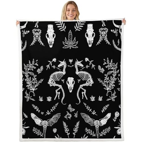jejeloiu Kids Goth Baby 30"x40" Fleece Throw Blanket Gothic Art All Season Bed Blanket for Bed Sofa Couch Death Moth Gothic Skull Sherpa Blanket Home Decor