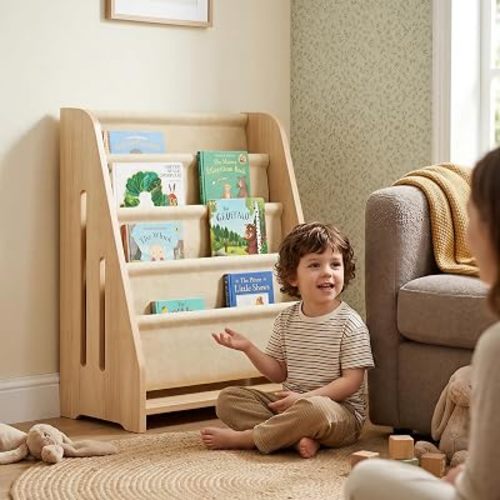 PERUGINA Wood Kids Bookshelf Fabric 5Tier,MapleWoodPattern