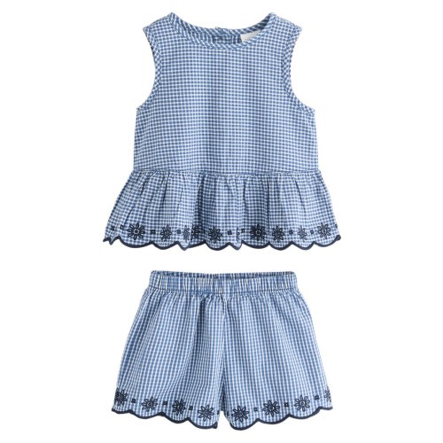 Kids' Gingham Broderie Cotton Tank & Shorts Set, 12-18M