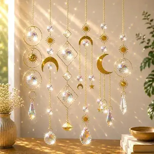 6Pieces Colorful Crystals Suncatcher Hanging Sun Catcher with Chain