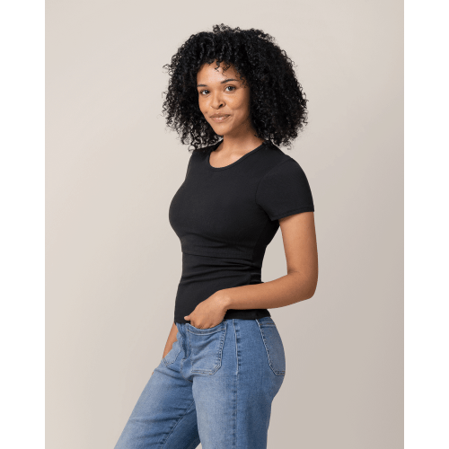 Ribbed Bamboo Crew Neck Nursing T-shirt | Taupe - Kindred Bravely