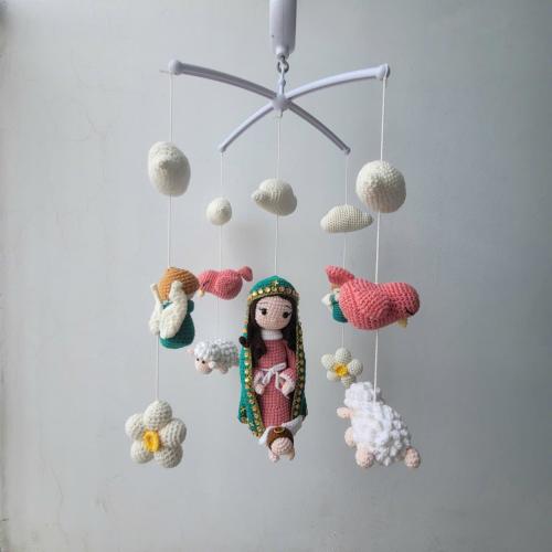 Catholic Baby Crib Mobile – Handmade Virgin Mary Nursery Decor, Crochet Crib Lamp, Baptism Keepsake, Newborn Shower Gift Idea, Catholic Gift