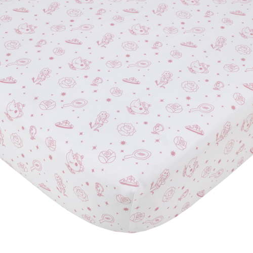 Disney Make A Wish Princess Pink and White Fitted Crib Sheet