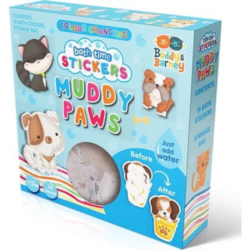 Bath Time Stickers, Muddy Paws, 15 Foam Pieces