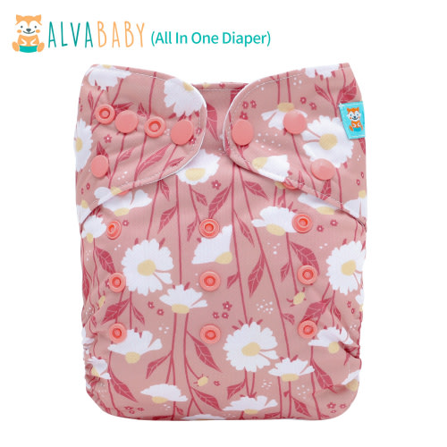 All In One Diaper with Pocket Sewn-in one 4-layer Bamboo blend insert-Flowers(AO-EW29A)