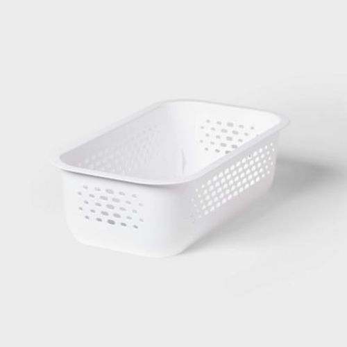Narrow Small Decorative Plastic Bin White - Brightroom™: Modern Storage with Cut-Out Handles, 13" Cube Compatible