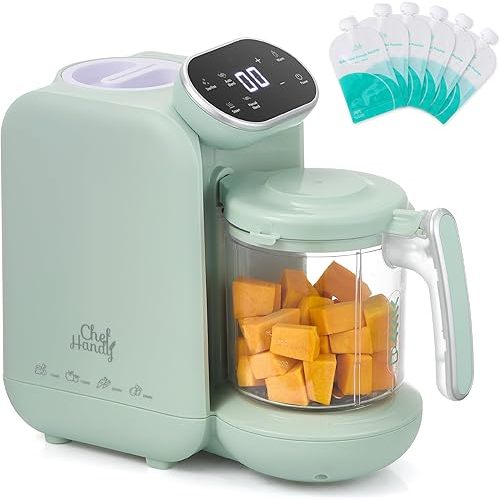 Baby Food Maker, 5 in 1 Baby Food Processor with Steaming Basket, Auto Cooking & Grinding, Touch Screen Control, Baby Steamer and Blender, Baby Food Puree Maker Warmer Mills Machine (Green)