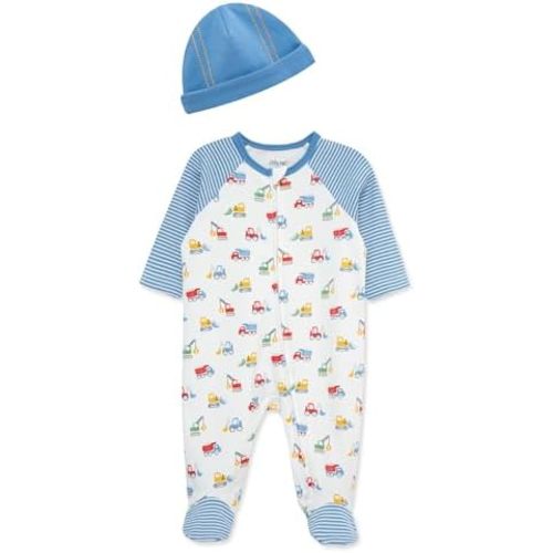 Little Me Baby Boy Clothes 2-Piece Baby Sleeper and Cap Set, 100% Cotton Footies Baby Essentials, Preemie to 9 Months